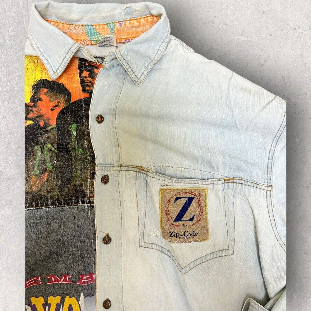 Rare Vintage Distressed Button‎ Up Shirt Zipcode Large Graphic Size L Thrashed - Picture 4 of 8